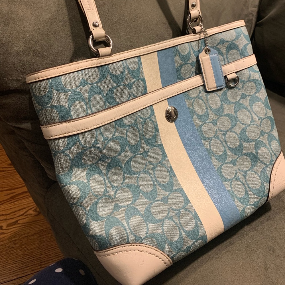 Blue and white Coach purse